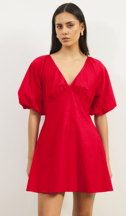 Kelly Linen Blend Puff Sleeve Mini