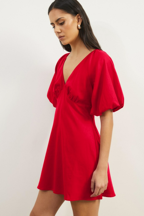 Kelly Linen Blend Puff Sleeve Mini