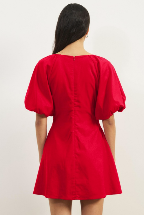 Kelly Linen Blend Puff Sleeve Mini