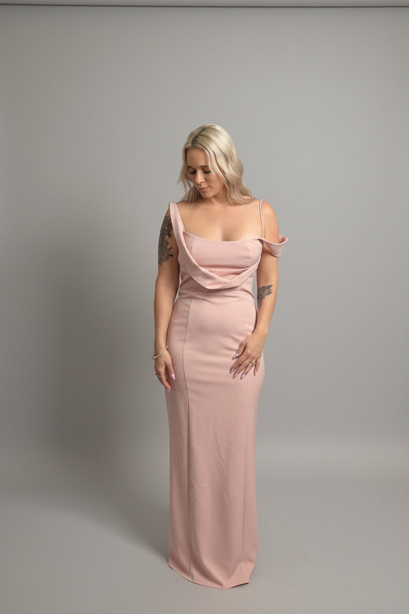 Pale Pink Woven Square Neck Maxi Dress