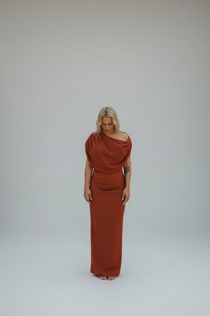 Rust Chiffon Maxi Dress