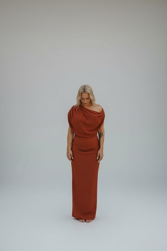 Rust Chiffon Maxi Dress